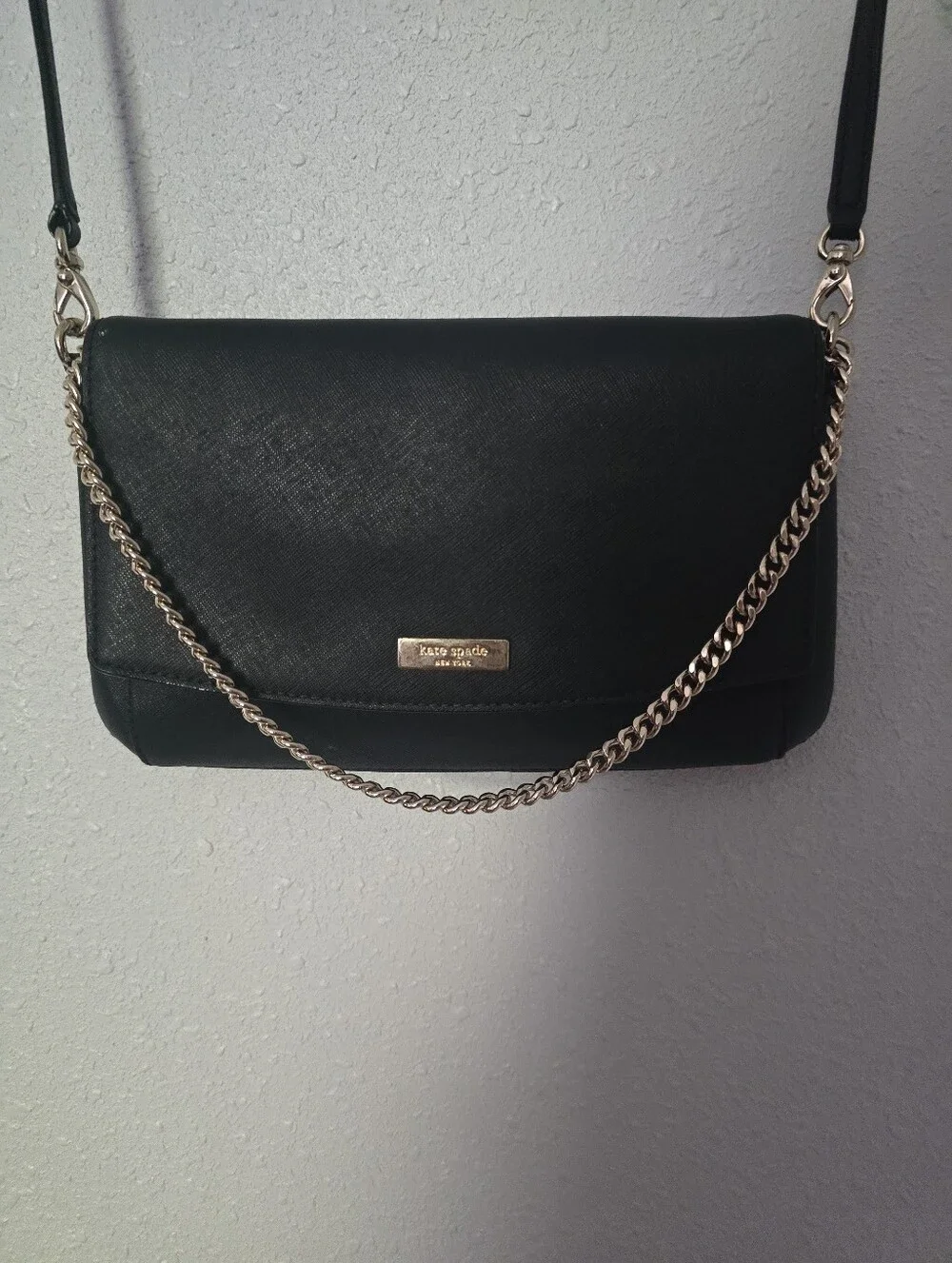 kate spade Black Leather Crossbody with Chain Accent